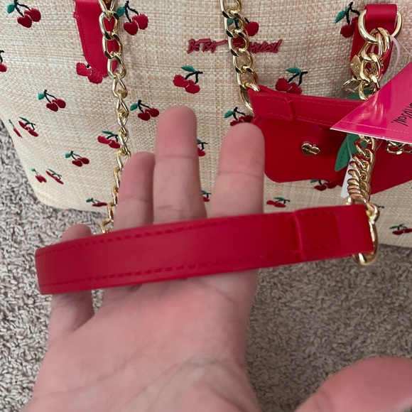 NWT Betsey Johnson Raffian Cherry Tote Bag with Cherry Bag Charm - Picture 6 of 6
